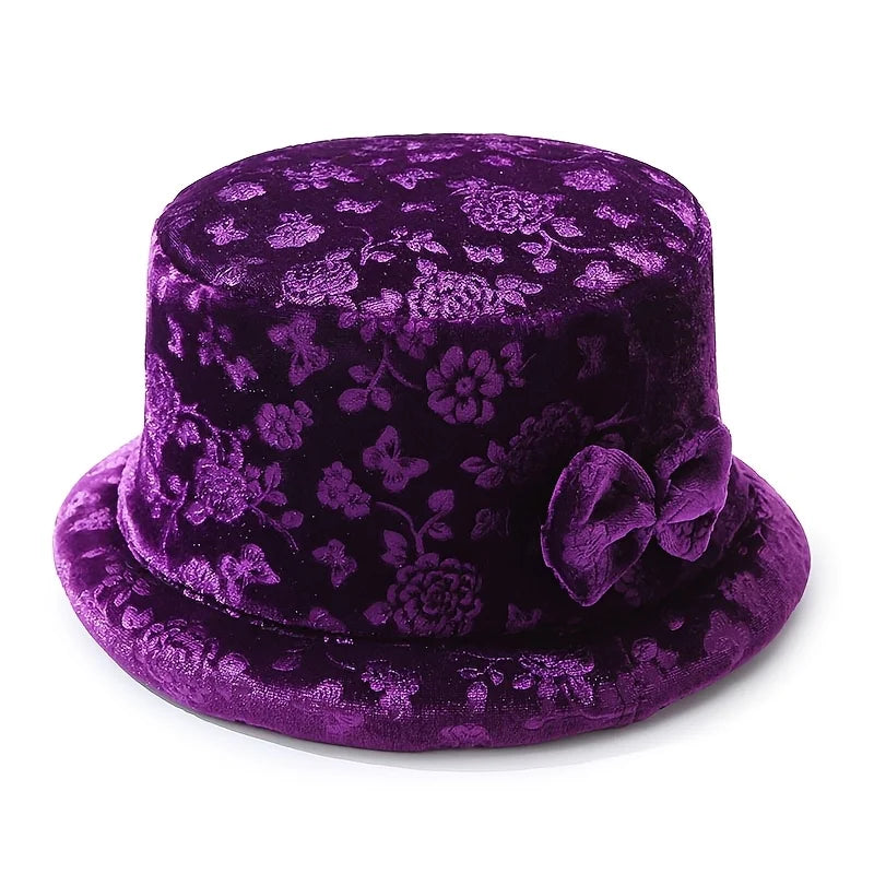 Elegant Floral Printed Women's Bucket Hat With Butterfly Buckle