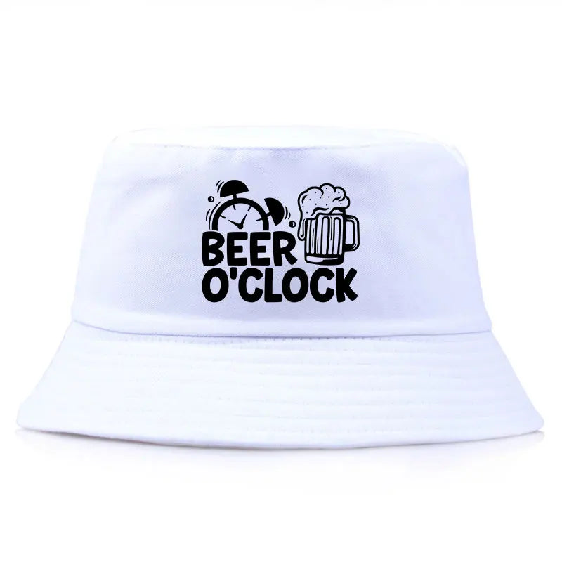 Beer O’Clock Print Bob Double-Sided Bucket Hat Casual Fashion Fisherman Cap