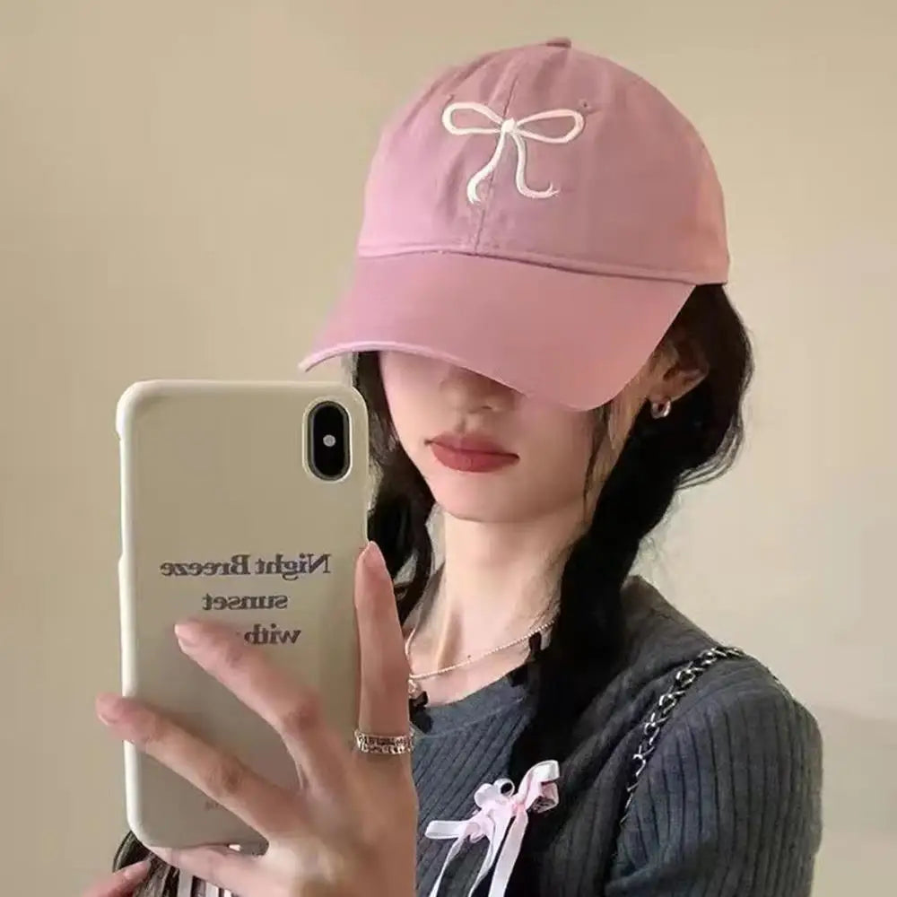 Solid Color Sweet Bowknot Embroidery Baseball Hat
