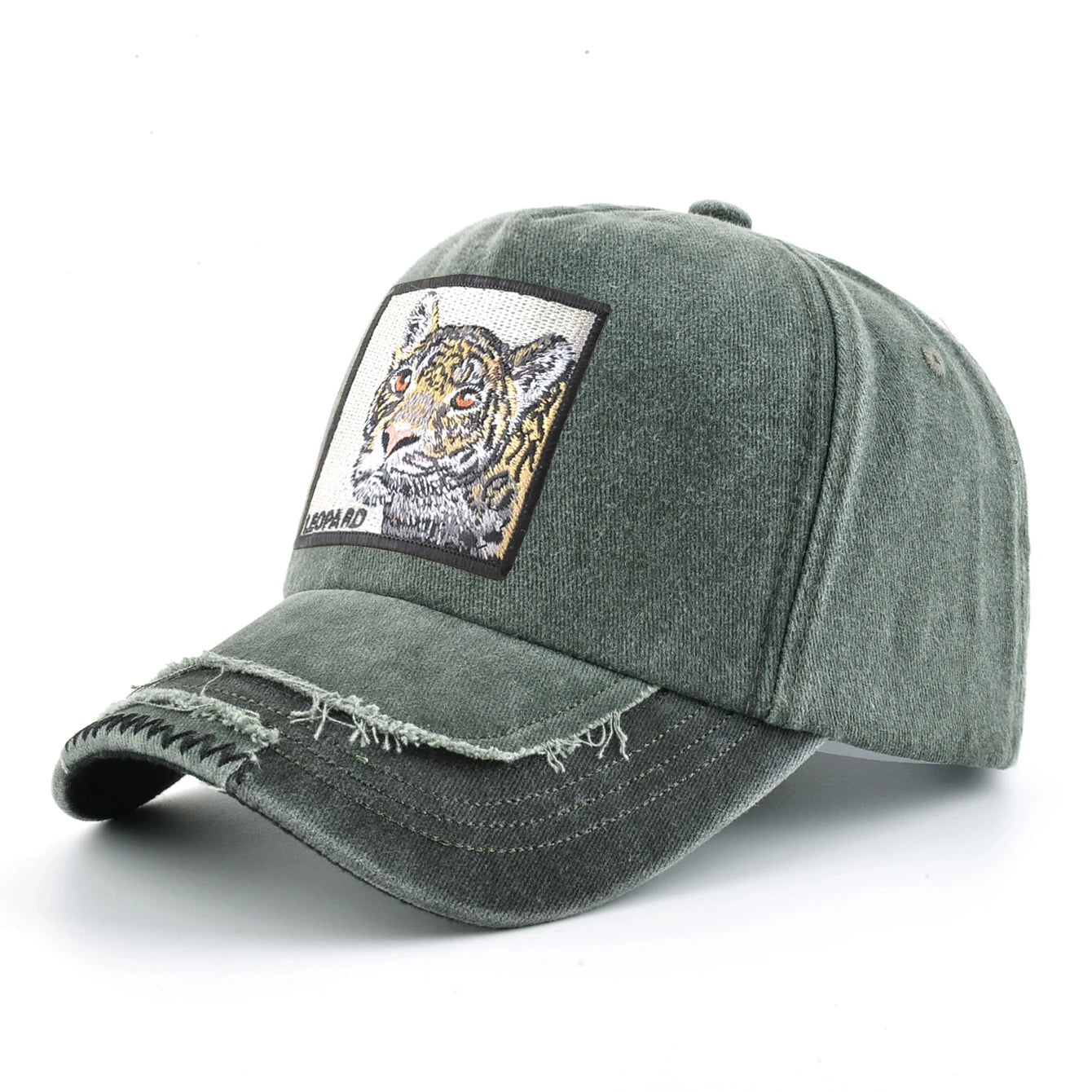 Vintage Denim Baseball Cap With Embroidery Leopard Patch
