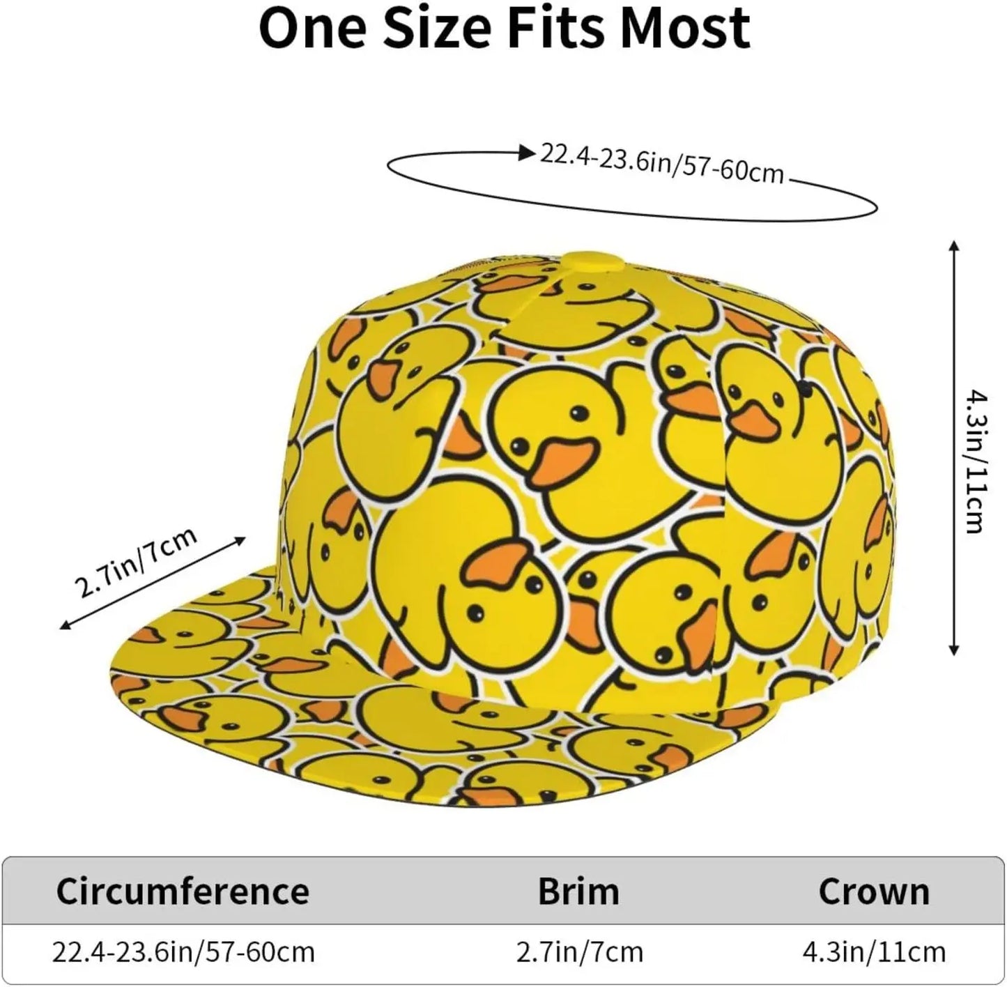 Cute Duck Print Baseball Cap Adjustable Unisex Cute Duck Snapback Cap
