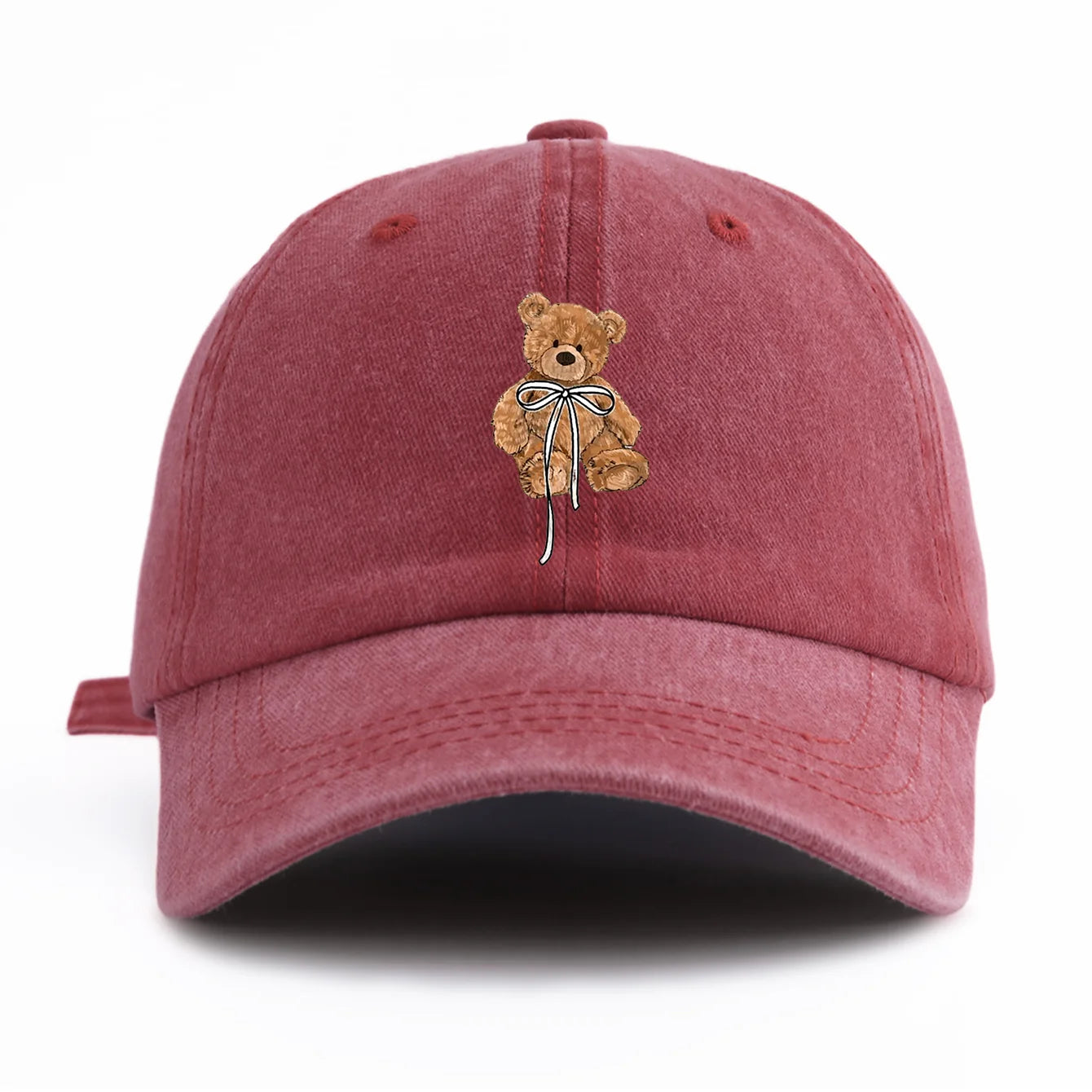 Bow Bear Print Washed Baseball Cap For Adults