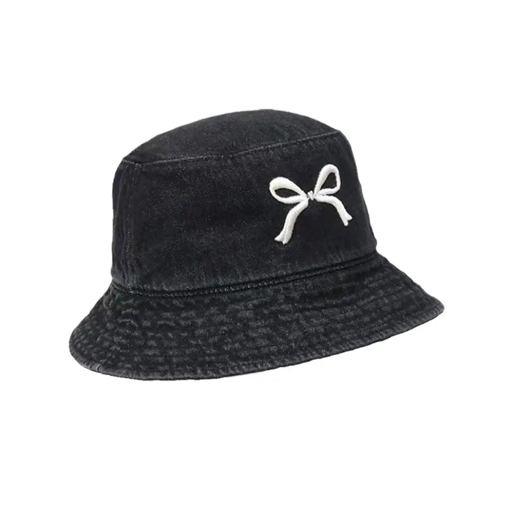 Bows Denim Bucket Hat Women Wide Brim