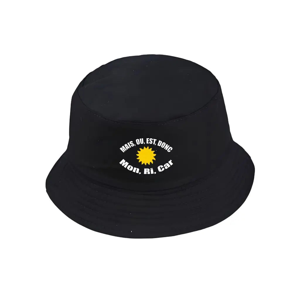 Black Bucket Hat With Sun Embroidered Summer Fisherman Cap For Men Women