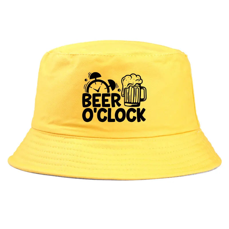 Beer O’Clock Print Bob Double-Sided Bucket Hat Casual Fashion Fisherman Cap