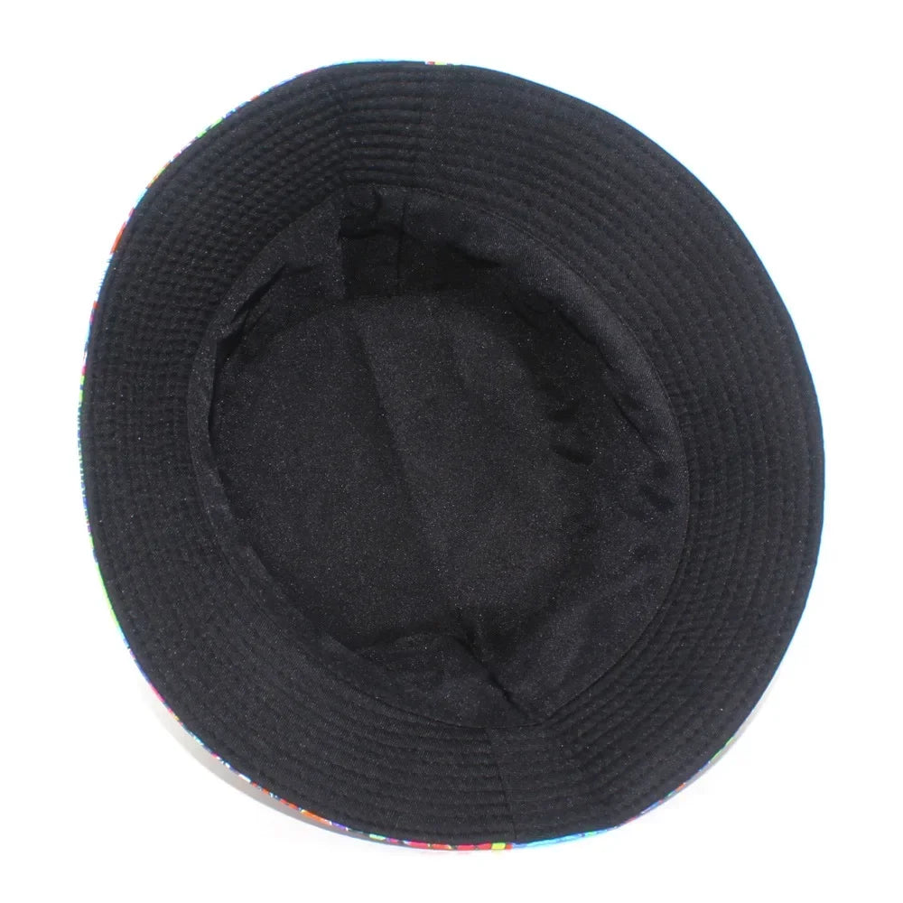 Bucket Hat 80s Printing Double Sided Flat Top Bob Panama Caps For Men Women