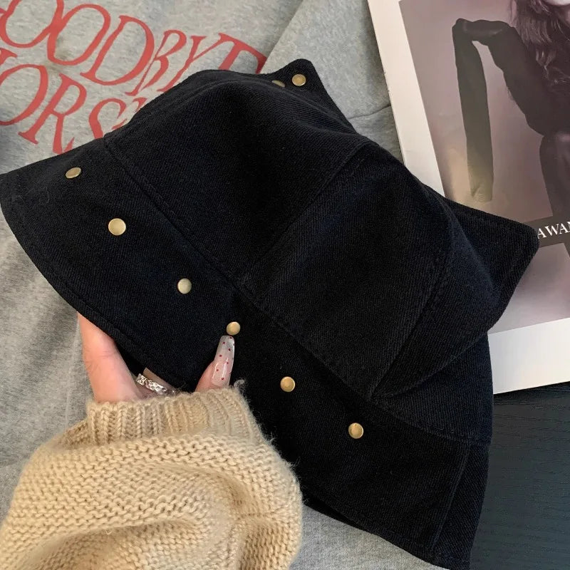 Cute Three dimensional Cat Ears Rivets Personalized Bucket Hat