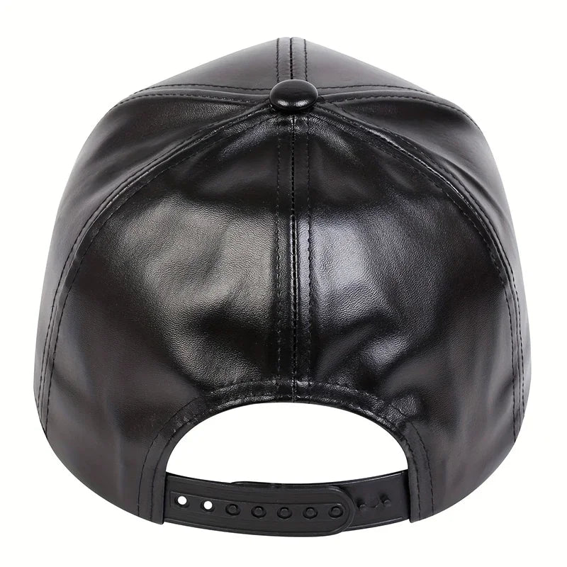 Unisex Pu Solid Leather Baseball Caps