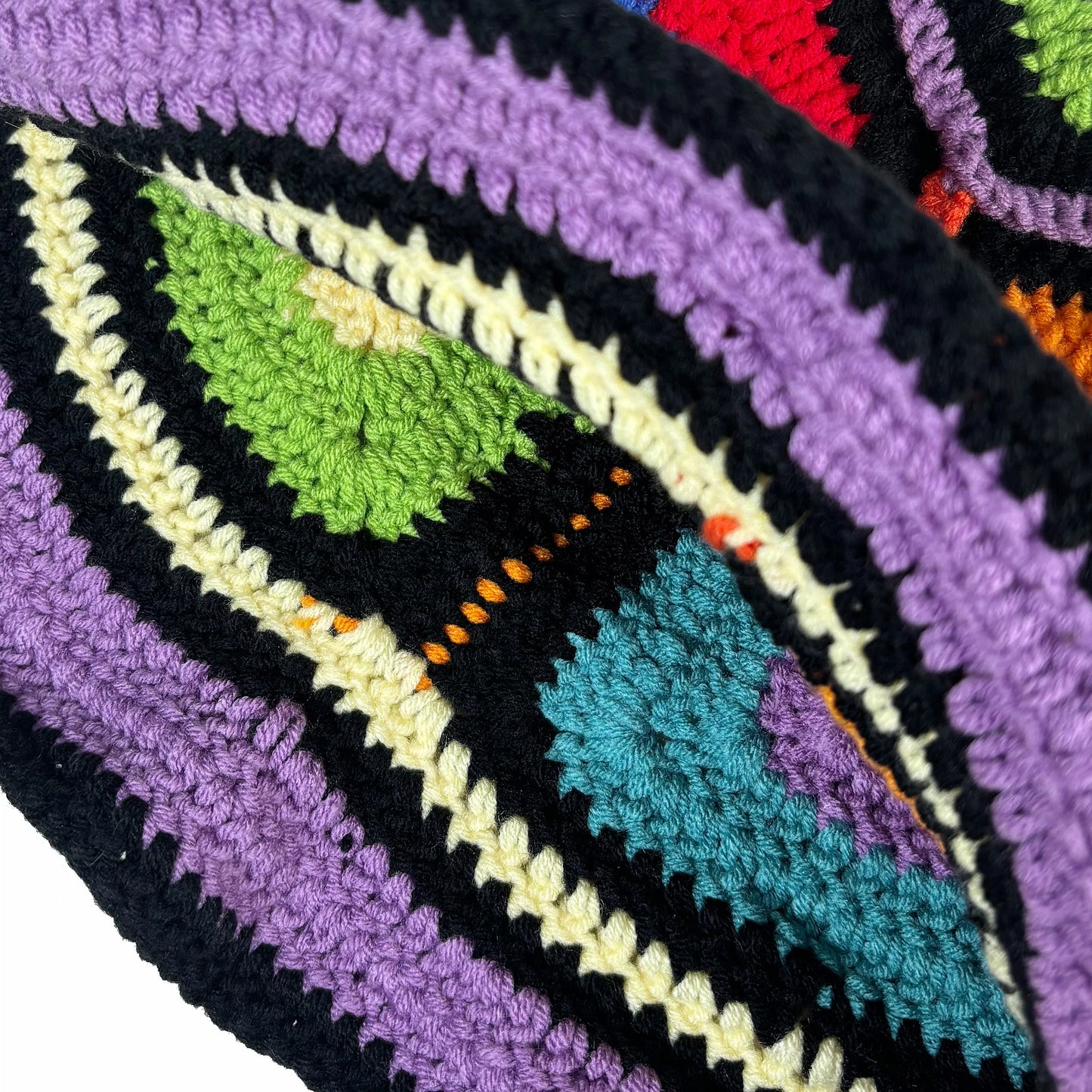 Purple-Edged Zuma Hat, Hand-Knitted Colorful Patchwork Crochet Bucket Hat