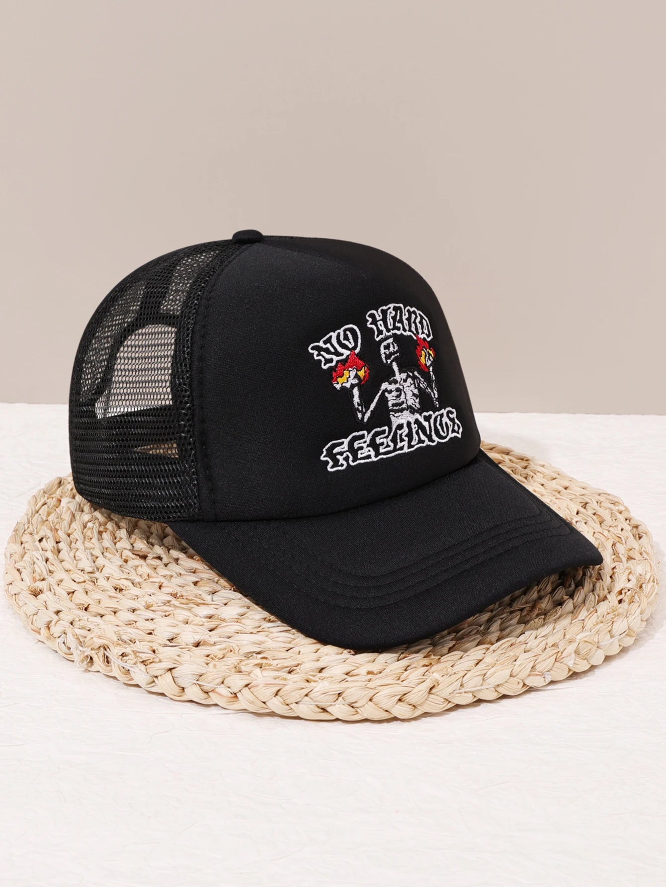 Unisex Skull Flame Embroidery Baseball Net