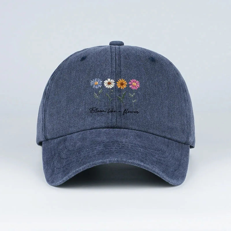 Vintage Washed Daisy Baseball Cap – Unisex “Flowers in Bloom” Letter Print