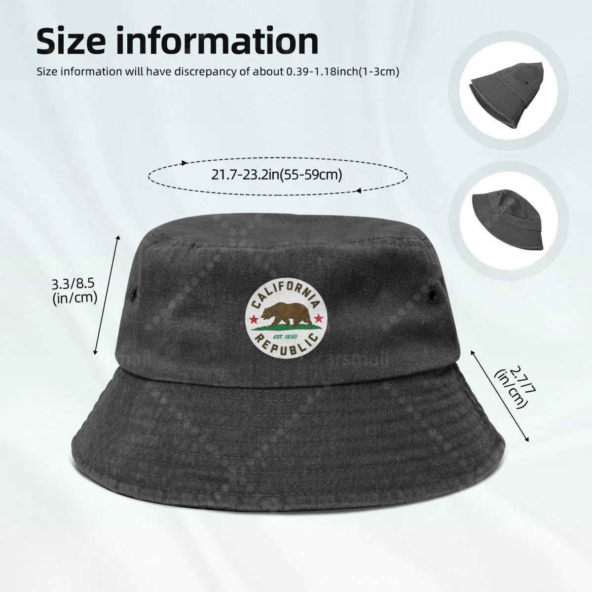 California Republic Sticker Unisex Cotton Bucket Hats