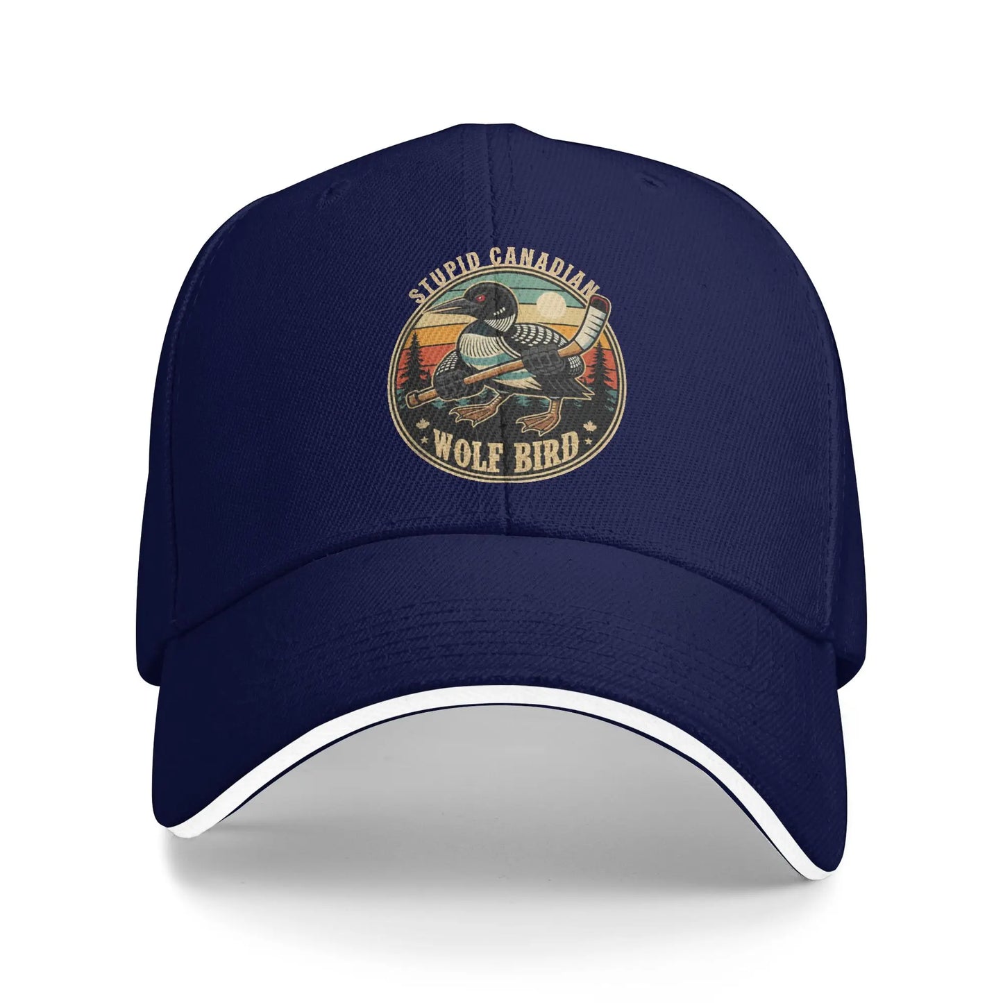 Stupid Canadian Wolf Bird Vintage Heated Hookey Loon Meme Baseball Cap