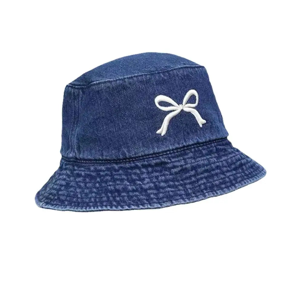 Bows Denim Bucket Hat Women Wide Brim