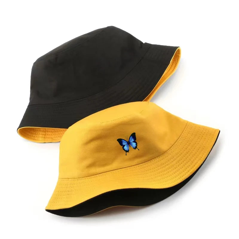 Blue Butterfly Harajuku Bucket Hat Casual Beach Sun Hat Panama Hat