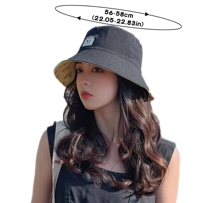 Double-Sided Wear Women Bucket Hat Korean Fashion Letter Print Fisherman Hats For Girl