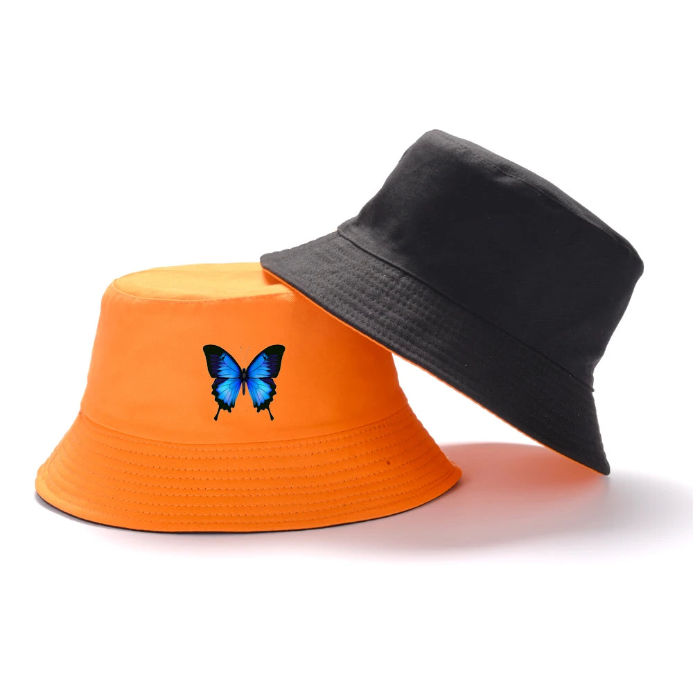 Blue Butterfly Harajuku Bucket Hat Casual Beach Sun Hat Panama Hat