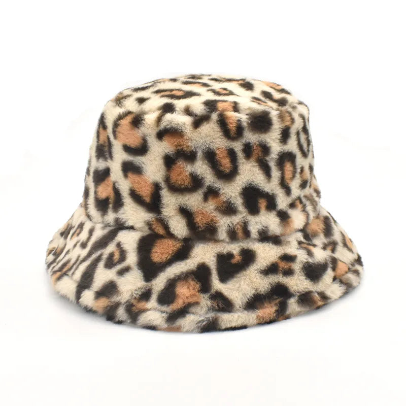 Winter Bucket Hat Women's Fashion Leopard Panama Warm Hat For Women