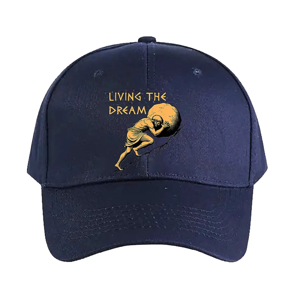 Living The Dream Sisyphus Greek Mythology Meme Baseball Cap Woman Man Adult Summer Adjustable with Curved Brim duckbill cap
