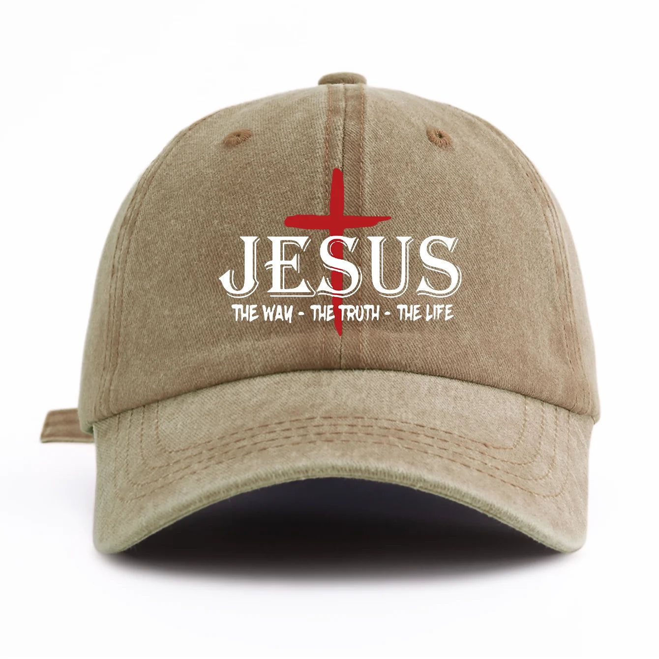 JESUS CROSS Print Washed Baseball Cap
