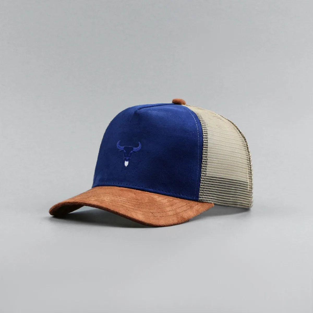 Blue Bull Head Print Unisex Mesh Suede Baseball Hat