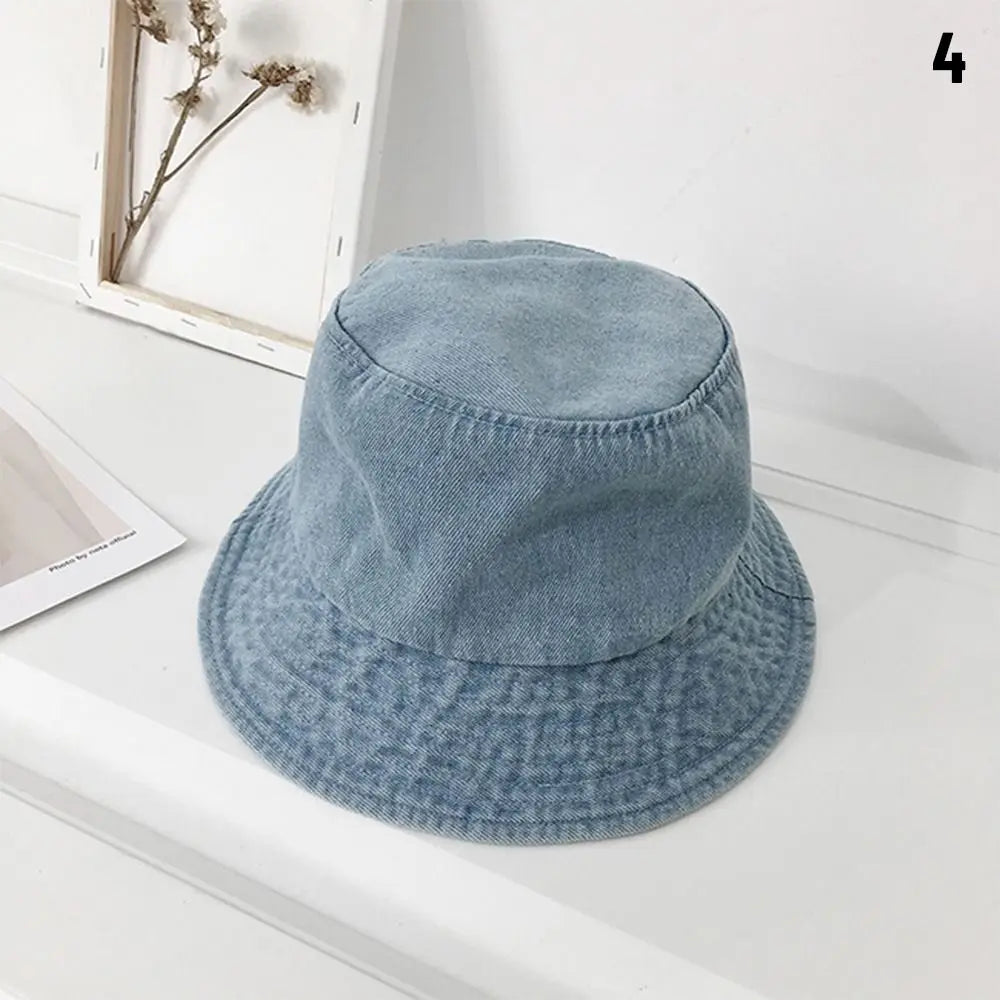 Unisex Cotton Bucket Hats Women Summer Sunscreen Panama Hat Men Denim