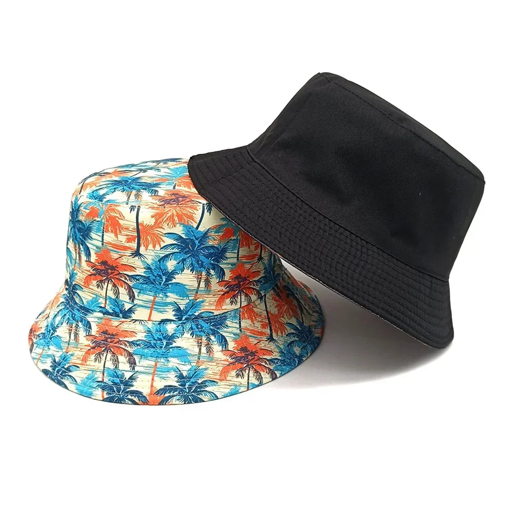 Fashion Bucket Hat Coconut Tree Printing Pattern Fisherman Hats Panama Cap