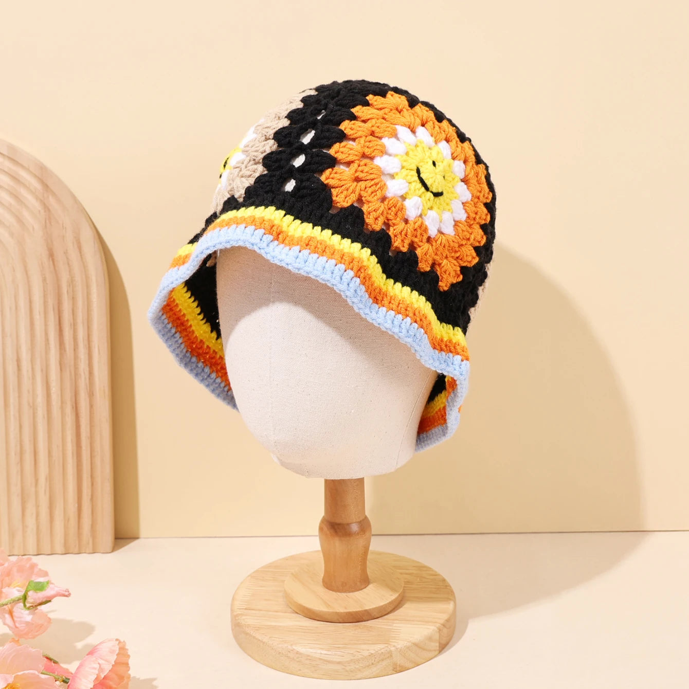 Autumn/Winter Retro Hollow Flower Handmade Knitted Bucket Hat