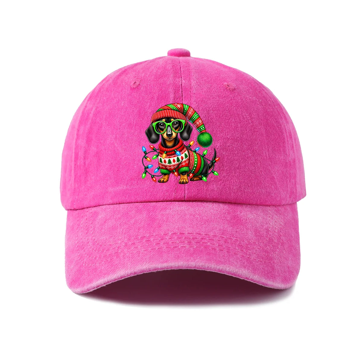 Christmas Dachshund Lights Washed Baseball Cap