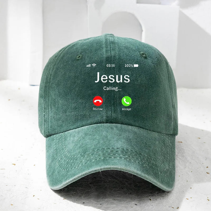 Vintage Washed Baseball Cap Jesus Calling Incoming Call Print