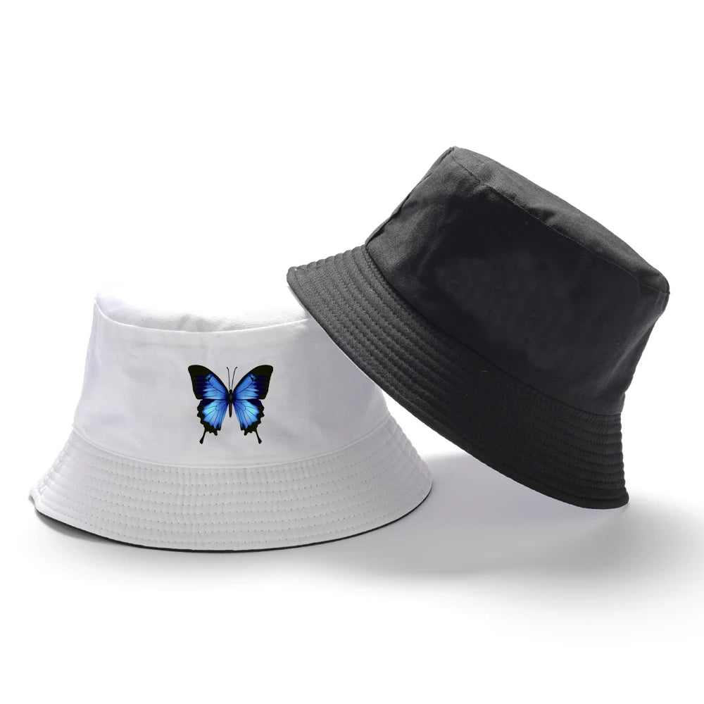 Blue Butterfly Harajuku Bucket Hat Casual Beach Sun Hat Panama Hat