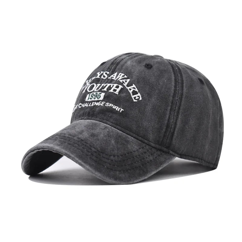 Unisex Washed Cotton Caps Letter Embroidery Vintage Baseball Cap