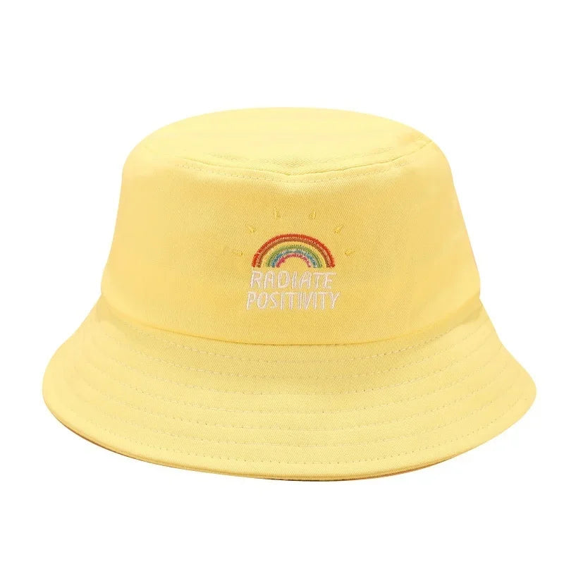 Unisex Foldable Embroidered Bucket Hat Rainbow Print Outdoor Sunscreen Cap Fisherman Hats For Women Bucket Hat