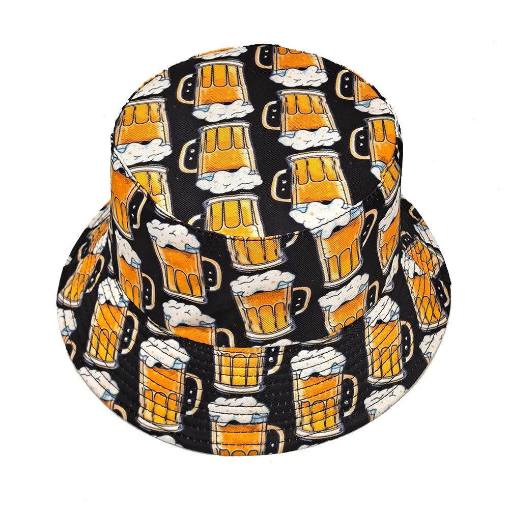 Cartoon Beer Bucket Hat Beer Printing Pattern
