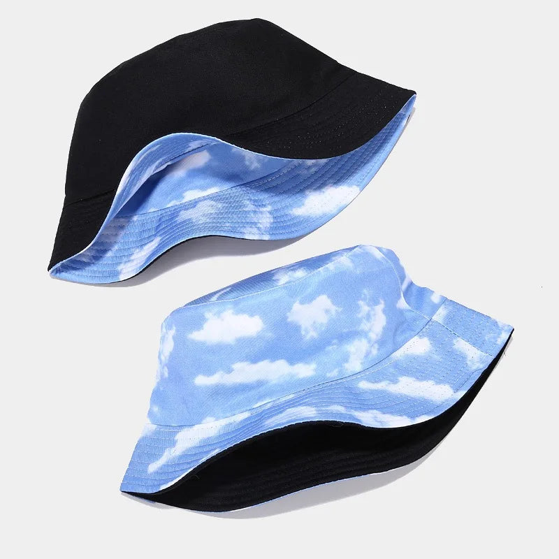Cotton Blue Sky And White Clouds Print Bucket Hat