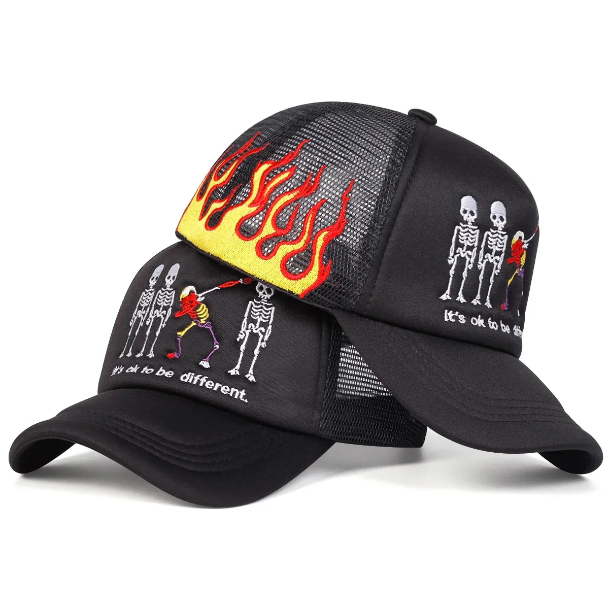 Unisex Skeleton Embroidery Baseball Net Caps