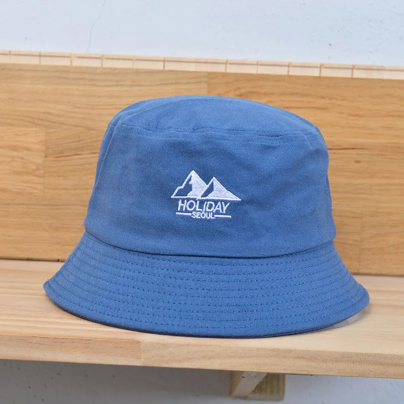 Embroidery Cotton Bucket Hat For Men Women Outdoor Travel