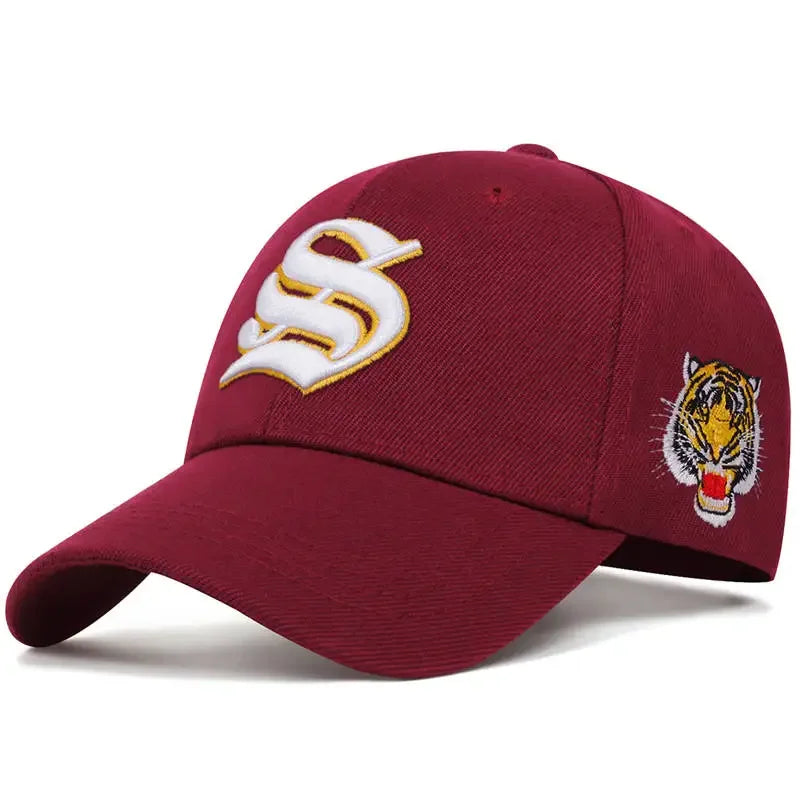 Unisex S Letter Side Tiger Embroidery Baseball Caps Hip Hop Hat Sunscreen Hat