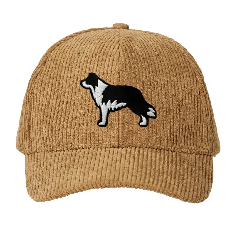 Border Collie Corduroy Cap Embroidered Dog Design Unisex Baseball Hat For Men Women