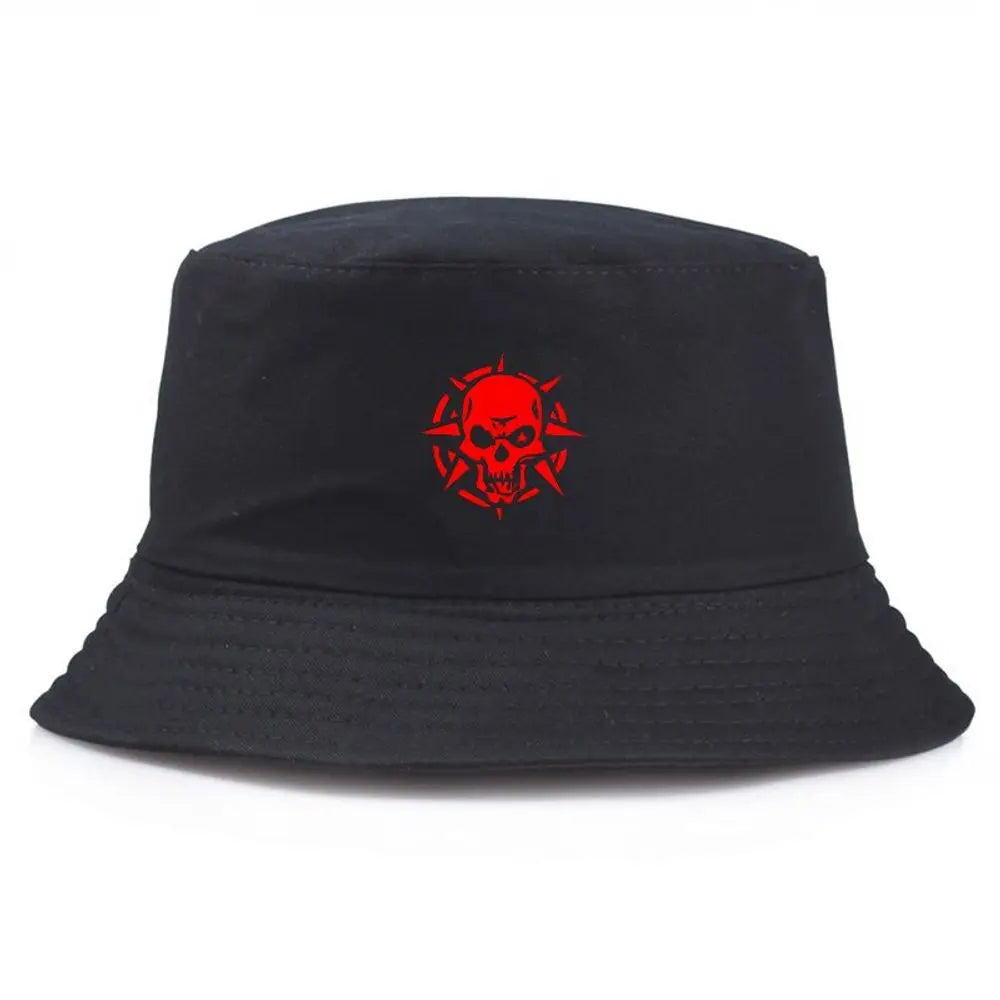 Black Bucket Hat Summer Fisherman Hat Fishing Hat With Red Skull Print