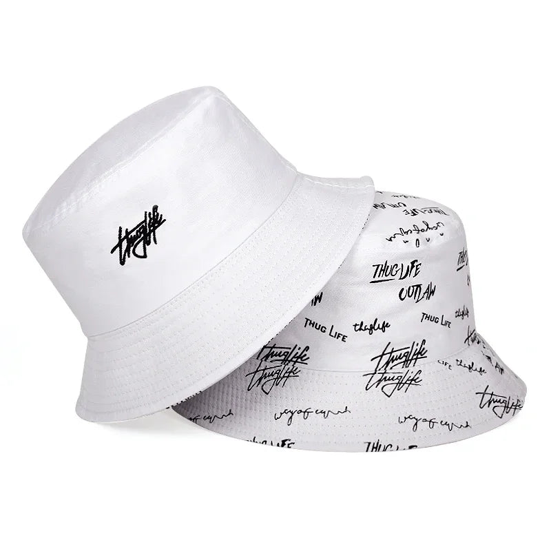 Unisex Double Sided Wearable Thug Life Embroidery Personality Bucket Hats