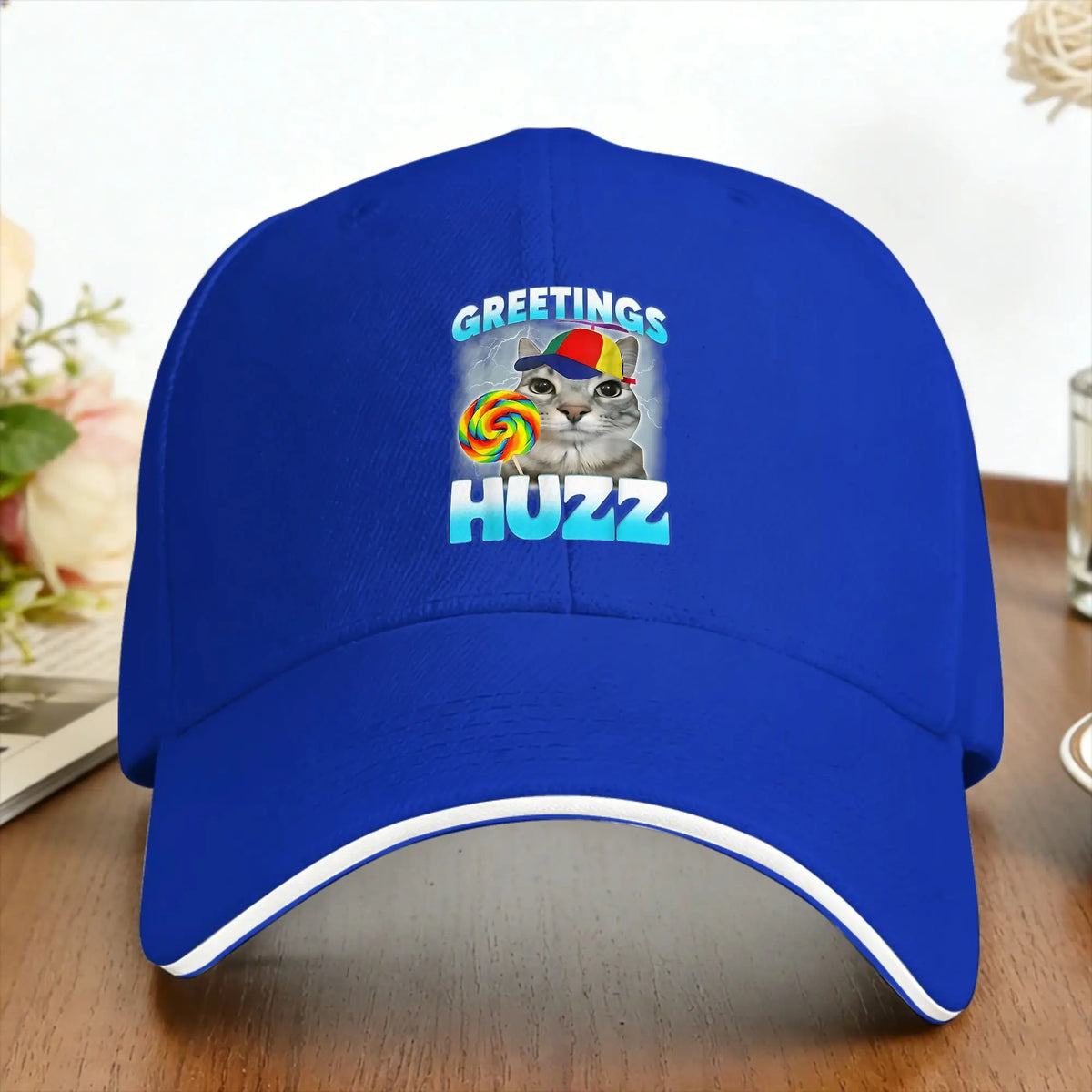 Greetings Huzz Cat Meme Baseball Cap