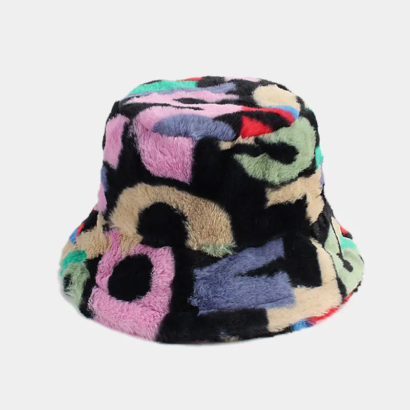 Womens Colorful Digital Print Fisherman Hat Autumn Winter Wide