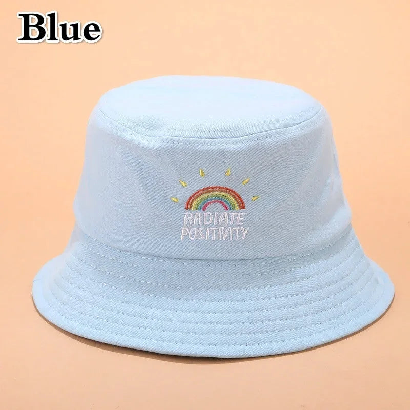 Unisex Foldable Embroidered Bucket Hat Rainbow Print Outdoor Sunscreen Cap Fisherman Hats For Women Bucket Hat