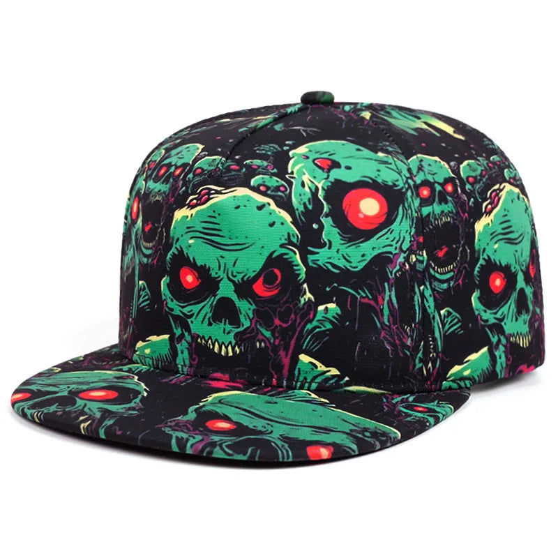 Flat Brimmed Hat Printed Skeleton Street Skateboarding Hip Hop Hat Snapback Hat