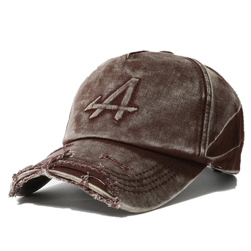 New Women Washed Cotton Cap Letter-A Embroidery Vintage Baseball Caps Female