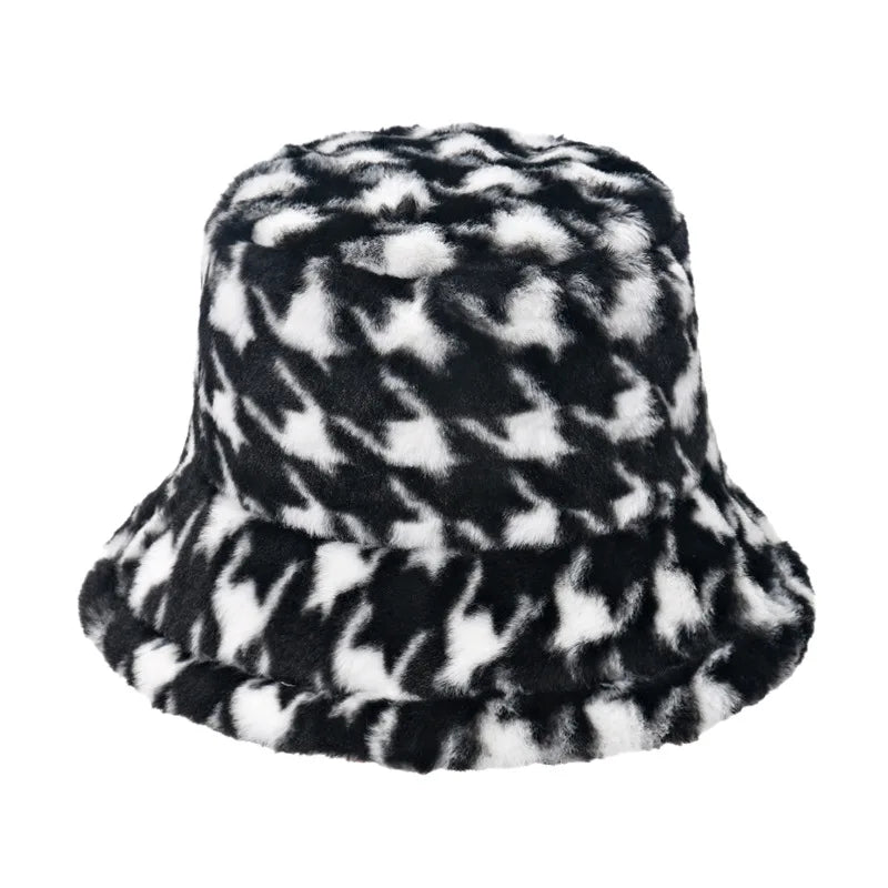 Winter Bucket Hat Women's Fashion Leopard Panama Warm Hat For Women