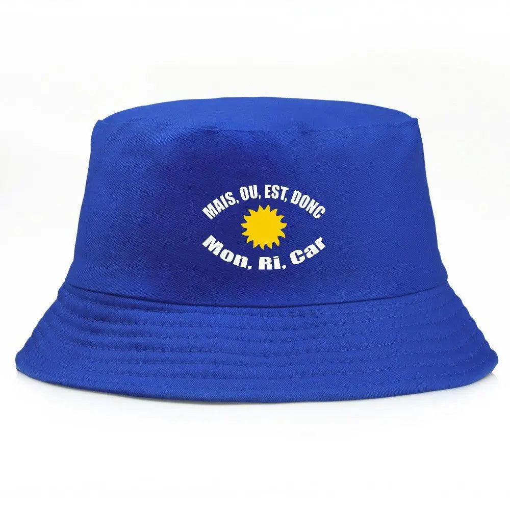 Black Bucket Hat With Sun Embroidered Summer Fisherman Cap For Men Women