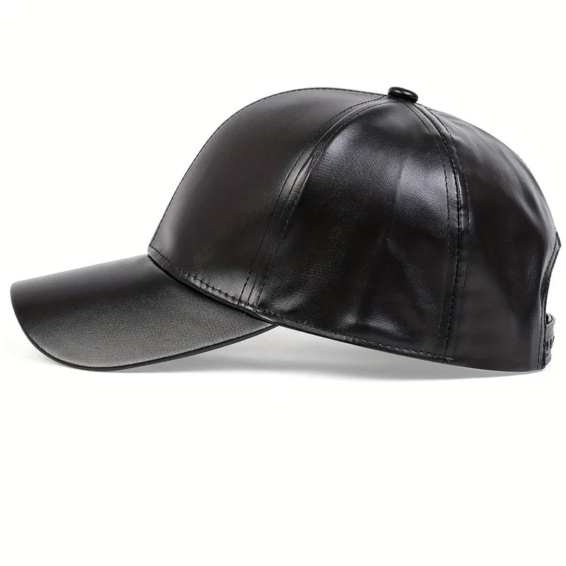 Unisex Pu Solid Leather Baseball Caps