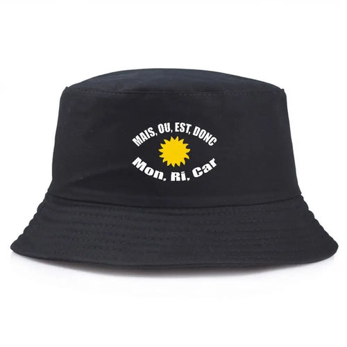 Black Bucket Hat With Sun Embroidered Summer Fisherman Cap For Men Women